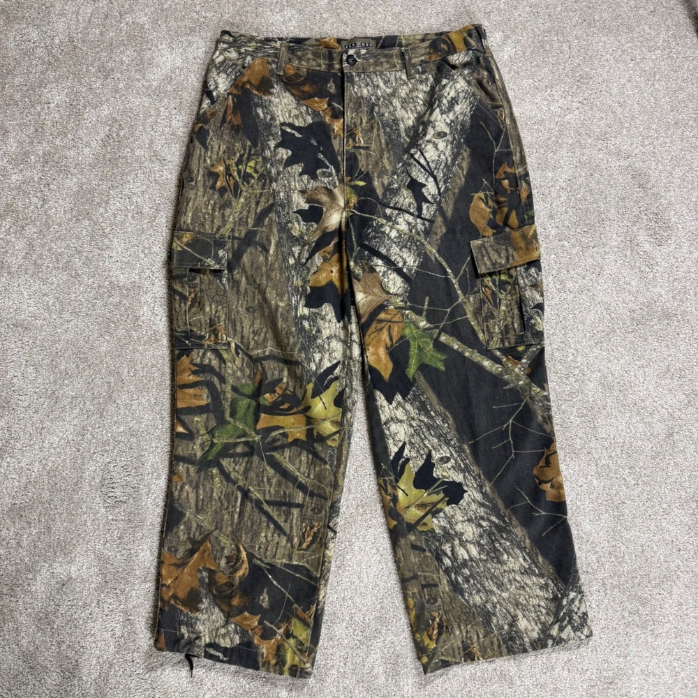 Jerzees Outdoors Mens Mossy Oak Camo Cargo Pants L 0005K Adjustable Waist